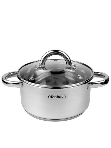 Кастрюля со стеклянной крышкой Ofenbach КМ-100524 из нержавеющей стали 2 л Стальной (150-84-100524)