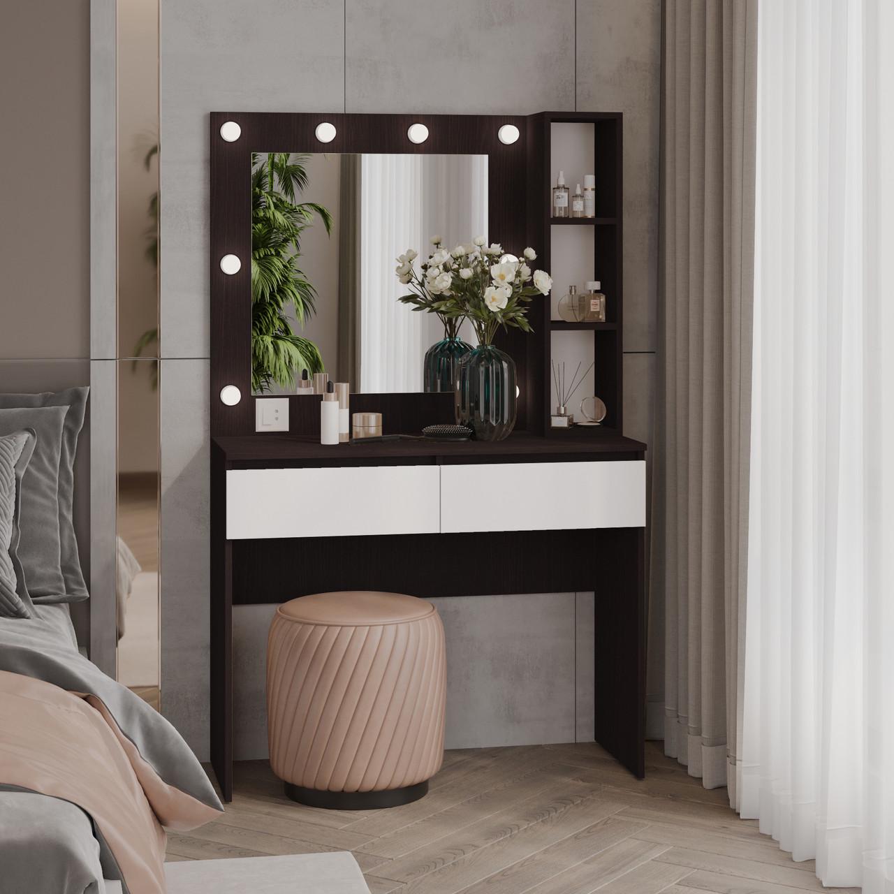 Туалетний столик New and Classic із квадратним дзеркалом 1600х1000х400 мм Венге магія/Білий (ТЗ-Лайт 2-6)