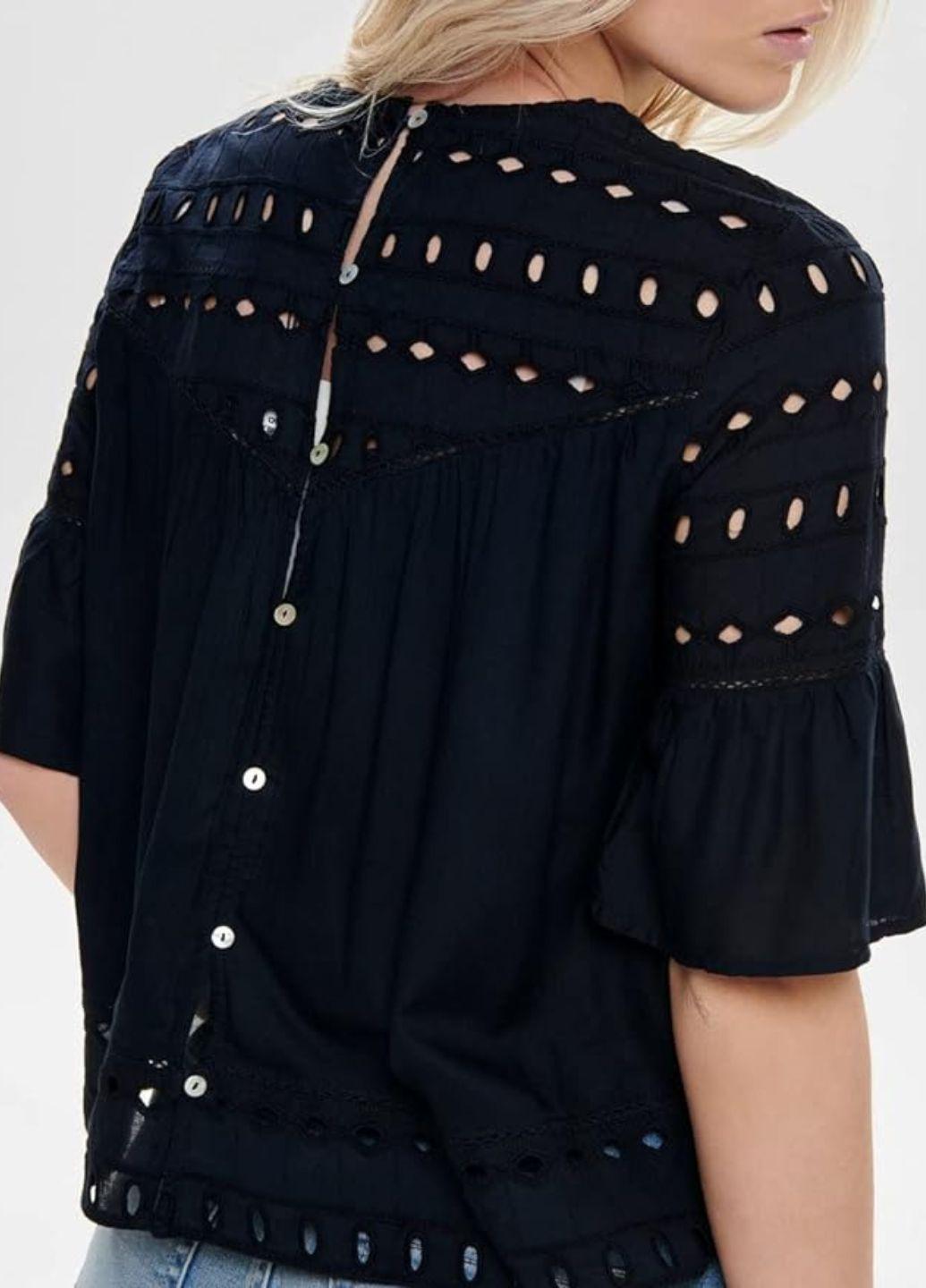 Блузка женская Only 11228 с перфорацией M Темно-синий (44) - фото 4