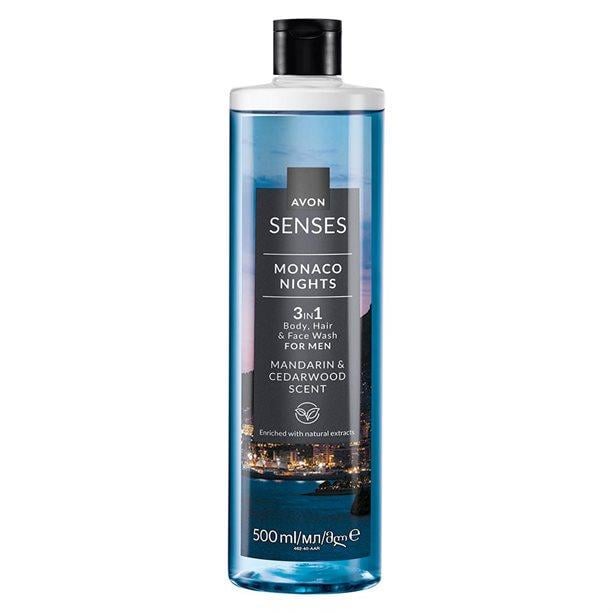 Гель для душа шампунь и средство для умывания Avon Senses 3в1 Ночи Монако 500 мл (2656379744)