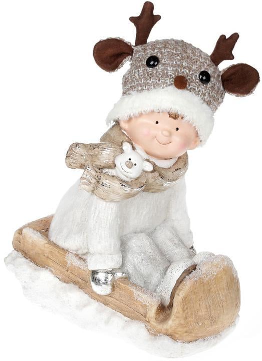 Фигура керамическая Мальчик в шапке Олень на санках 41 см Фигура керамическая Мальчик в шапке Олень на санках 41 см