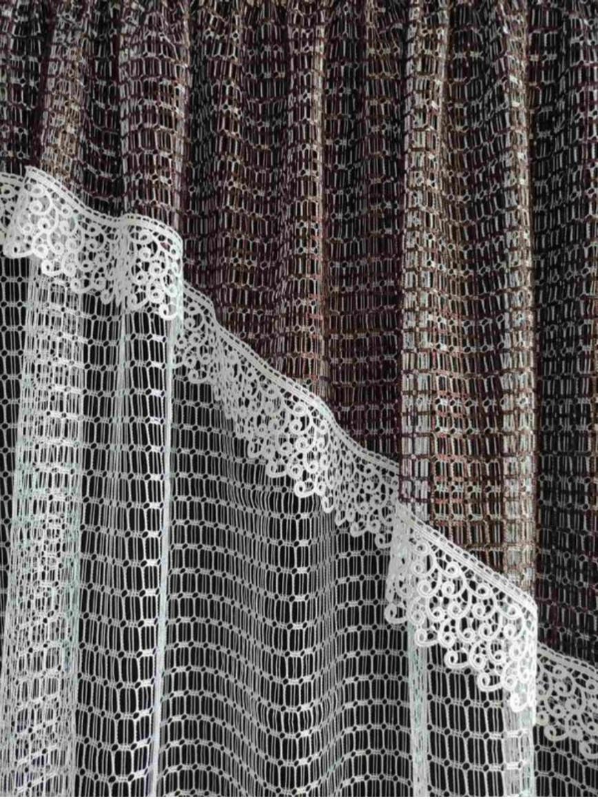 Тюль сетка на окно с ламбрекеном и кружевом 290х165 см Белый с коричневым (кк-02к) - фото 2 Тюль сетка на окно с ламбрекеном и кружевом 290х165 см Белый с коричневым (кк-02к) - фото 2