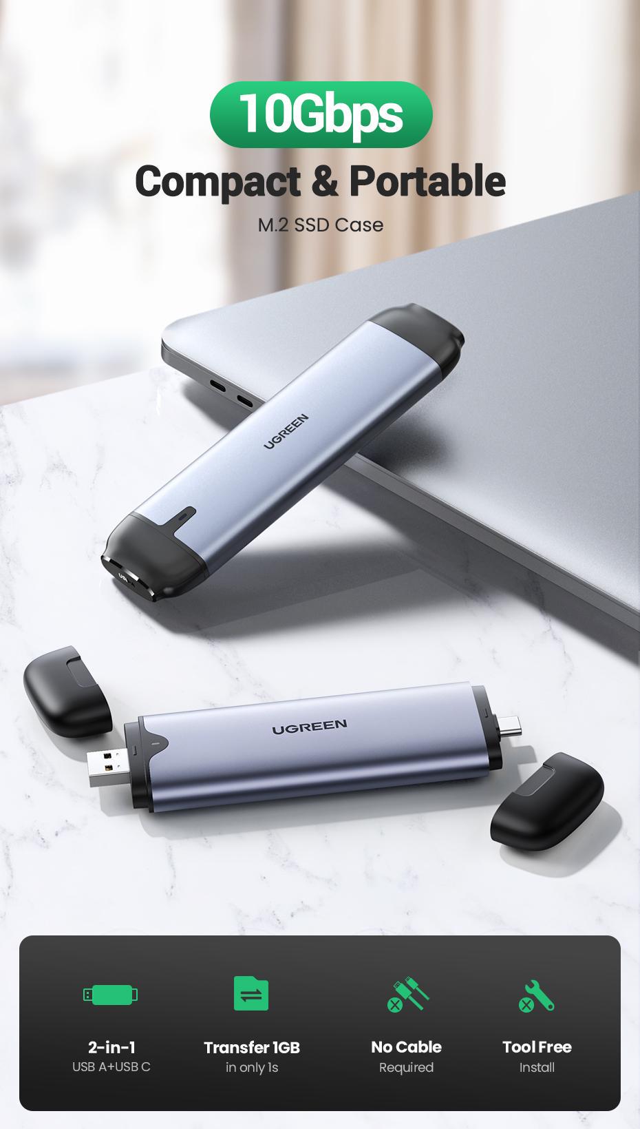 Корпус UGREEN для M.2 NVME SSD PCI-e дисков 10 Гбит/с Type-C/USB Порты M и B&M 2242/2280 Серый (70532) - фото 8 Корпус UGREEN для M.2 NVME SSD PCI-e дисков 10 Гбит/с Type-C/USB Порты M и B&M 2242/2280 Серый (70532) - фото 8