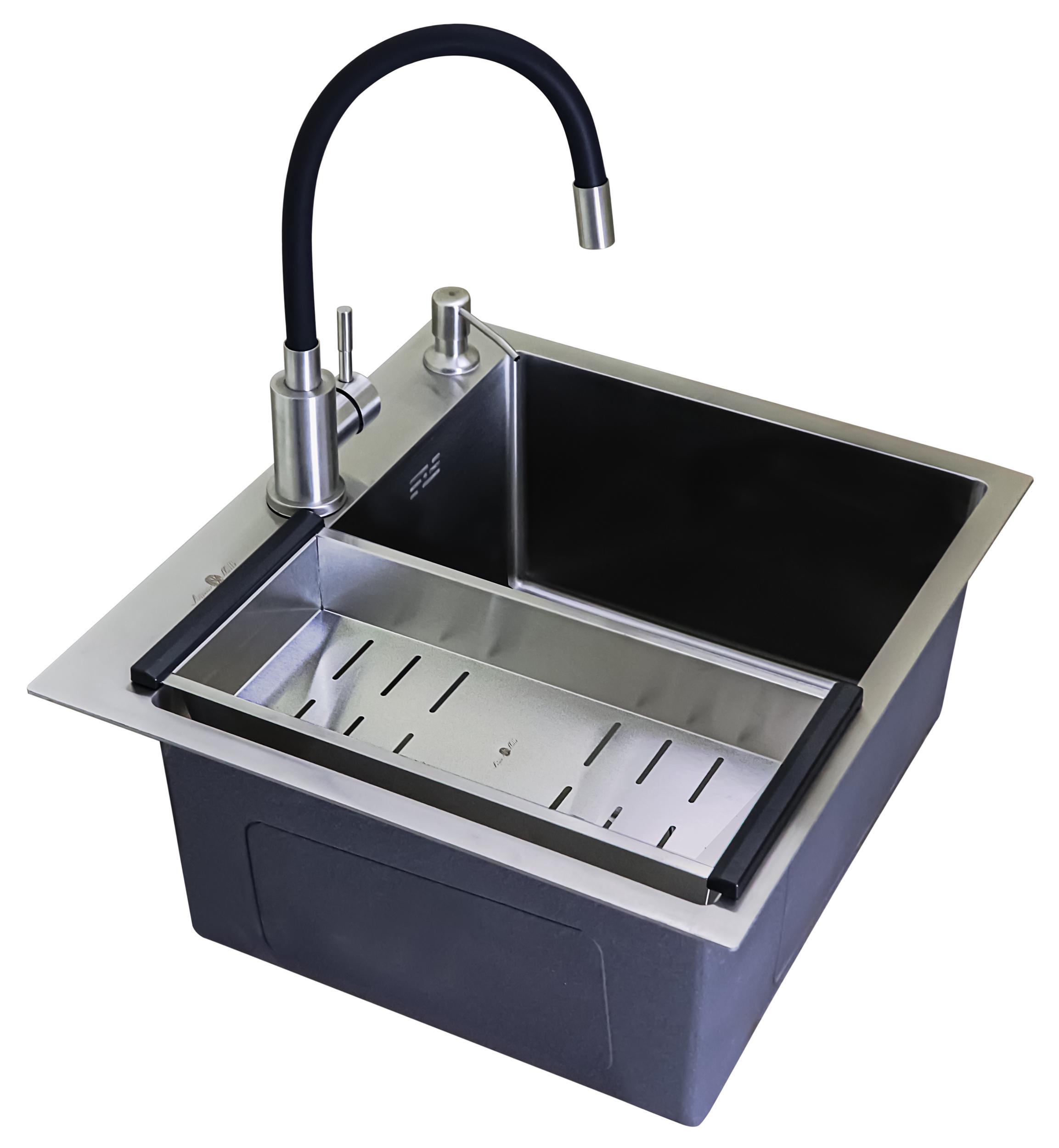 Мийка з нержавіючої сталі AQUAMILL TIRANA 54 змішувач гнучкий/дозатор/колландер