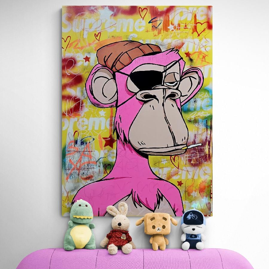 Картина на холсте Розовая обезьяна HolstPrint 60х90 см