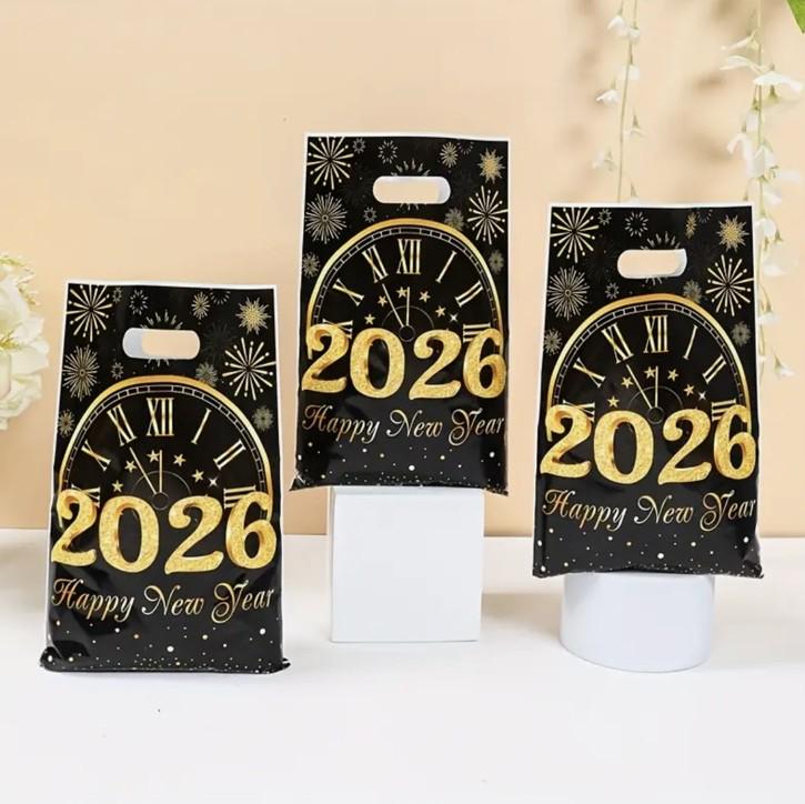 Подарункові пакети поліетиленові для смаколиків Новорічні 2026 рік 25х16,5 см 10 шт.