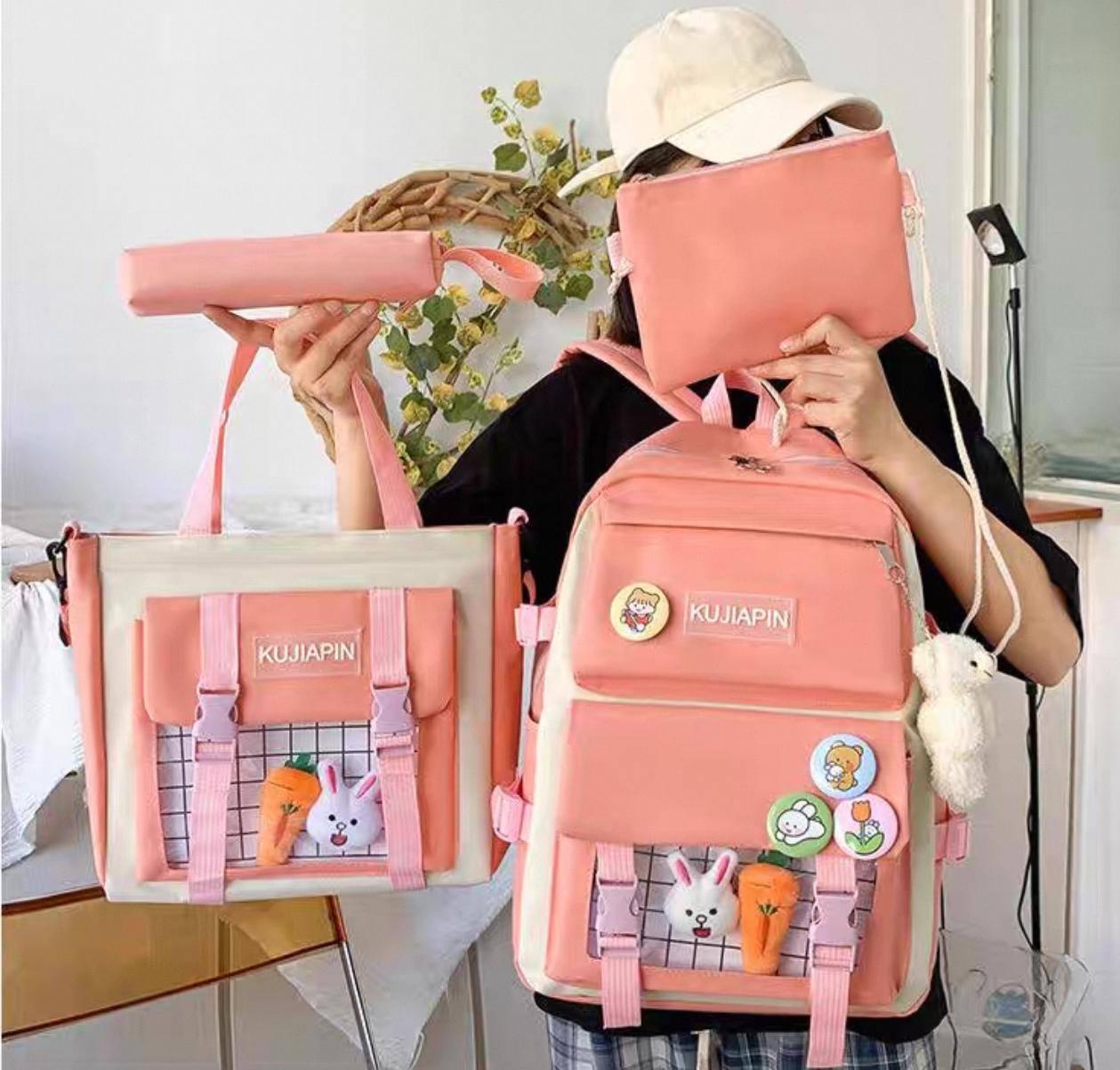 Комлект шкільний рюкзак/сумка/клатч/брелок/кишеня з іграшками Рожевий (27795687) - фото 3