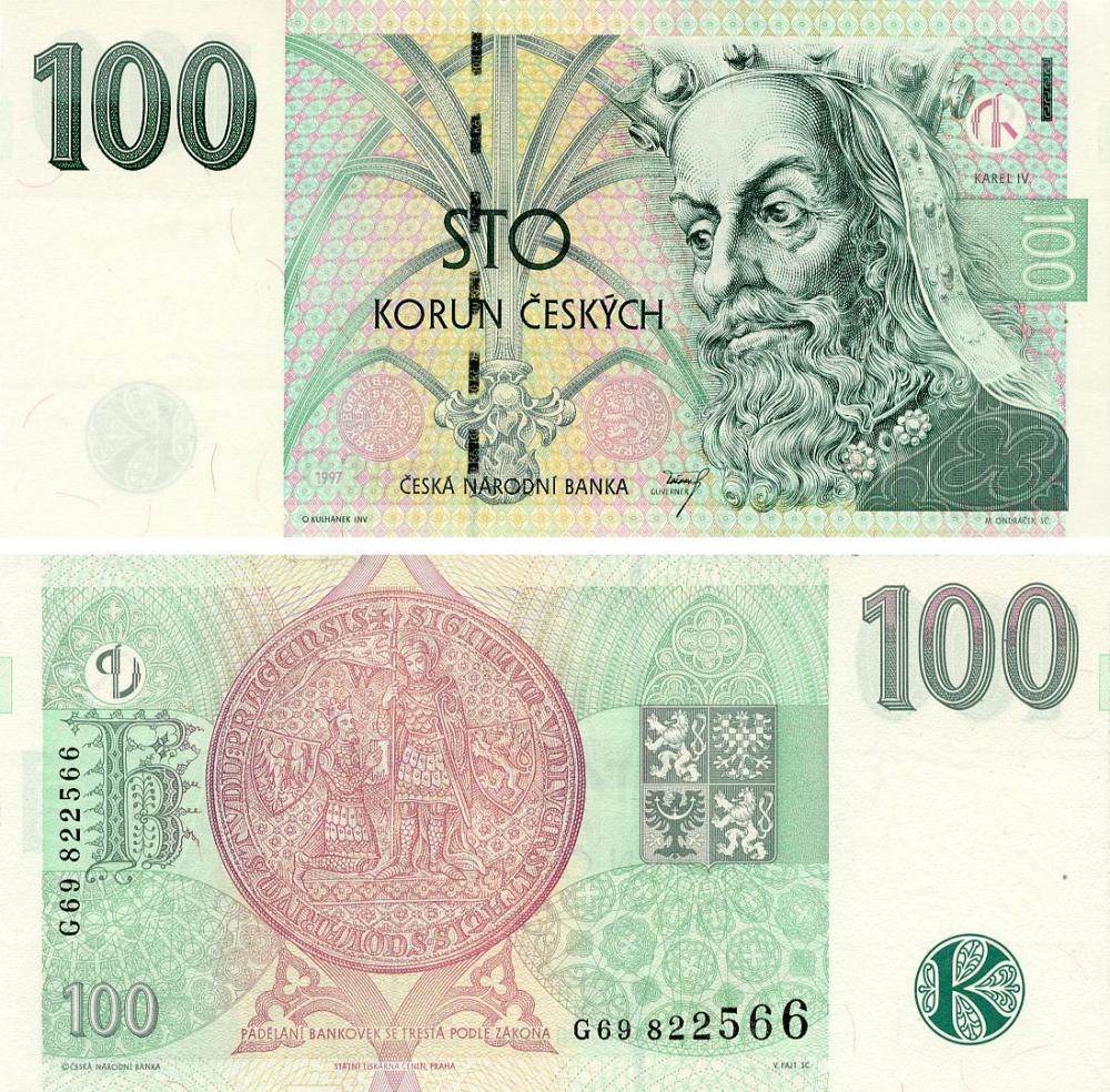 Коллекционная банкнота Чехия 100 крон 1997 UNC Серия G (P18e) Коллекционная банкнота Чехия 100 крон 1997 UNC Серия G (P18e)