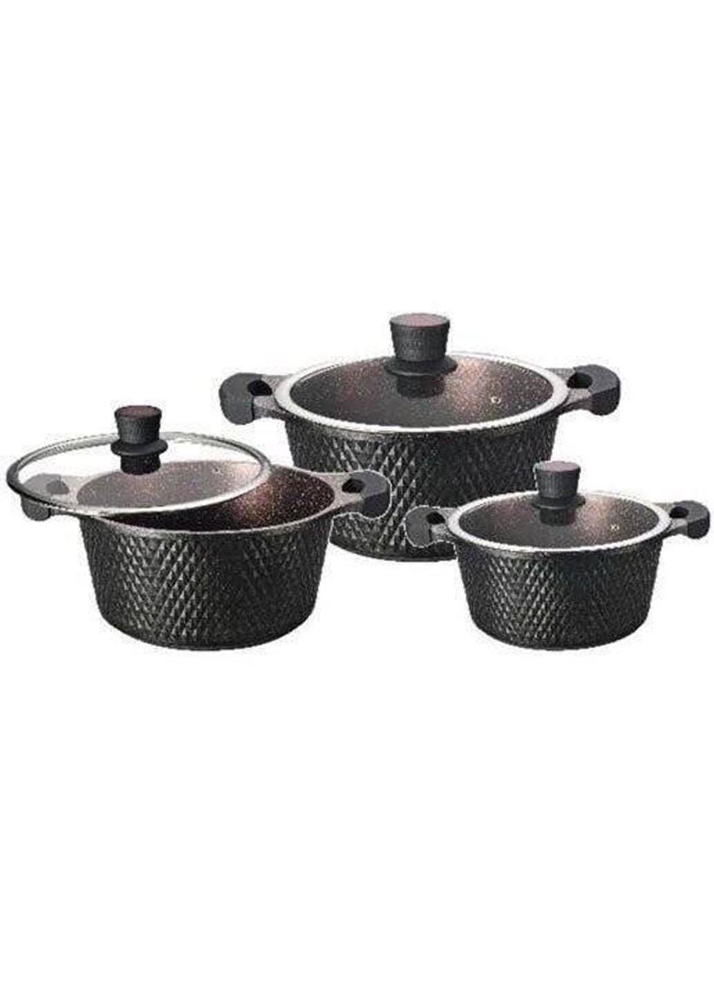 Набор посуды из Edenberg Soft-Touch с антипригарным мраморным покрытием 6 пр. Черный (16001А)