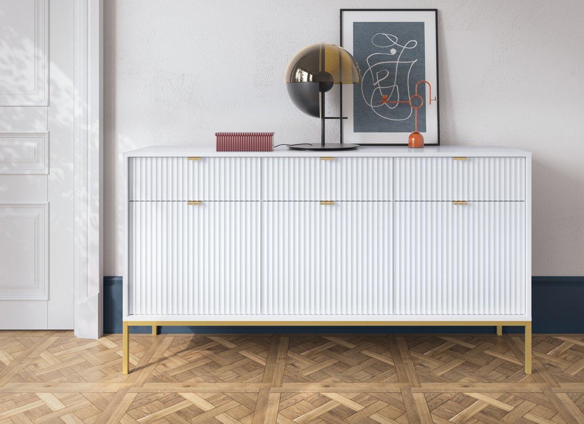 Комод Perfect Home Nova KSZ154 3-дверный с 3 ящиками и золотыми ножками Белый (PFH-091241)