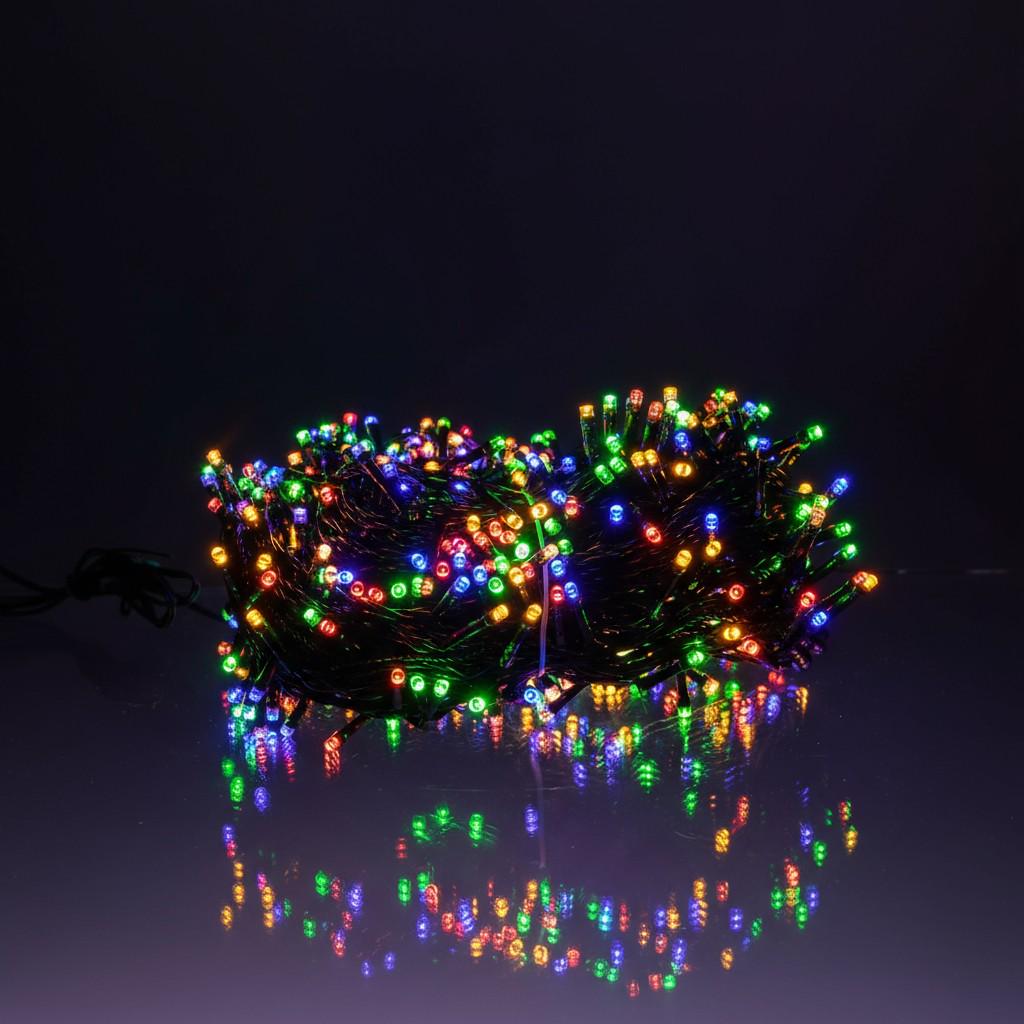 Гірлянда мережева новорічна нитка вулична Різдвяна фея 50 м 500 LED діодів IP 65 чорний дріт світло Різнокольоровий (CF500L50MBML)