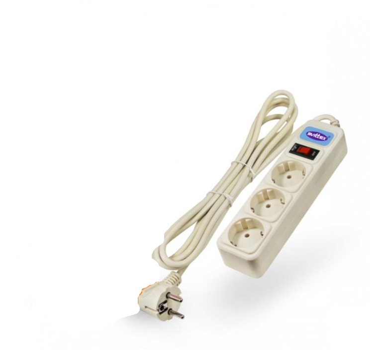 Сетевой фильтр-удлинитель SVITTEX 3 розетки с заземлением и выключателем 2200 Вт 250 В 10 А 1,8 м