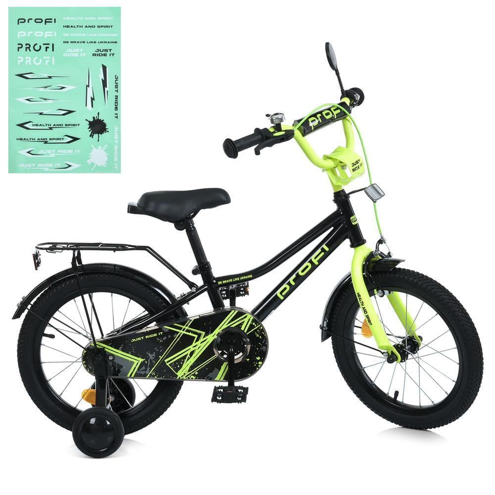 Дитячий велосипед PROF1 Prime 16" з багажником Чорно-салатовий - фото 8 Дитячий велосипед PROF1 Prime 16" з багажником Чорно-салатовий - фото 8