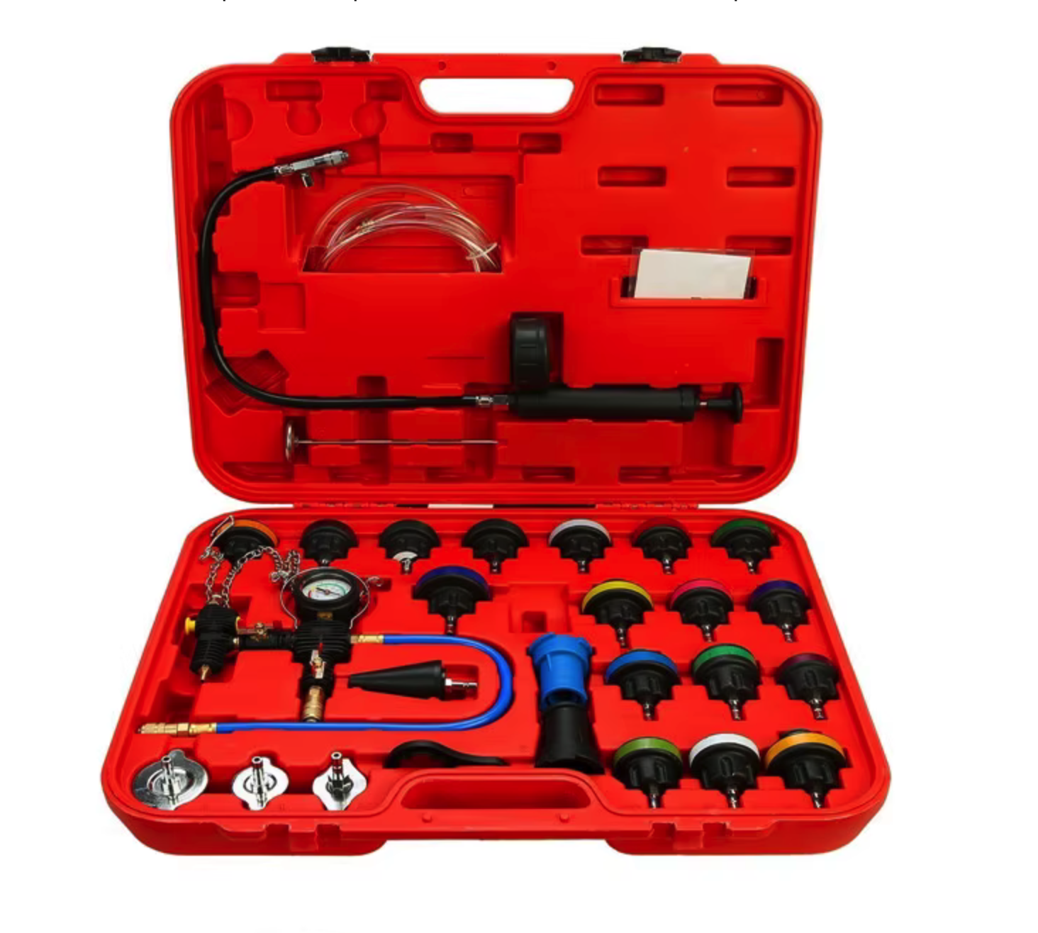 Набор для тестирования герметичности системы охлаждения 28 REWOLT (T3072) Набор для тестирования герметичности системы охлаждения 28 REWOLT (T3072)