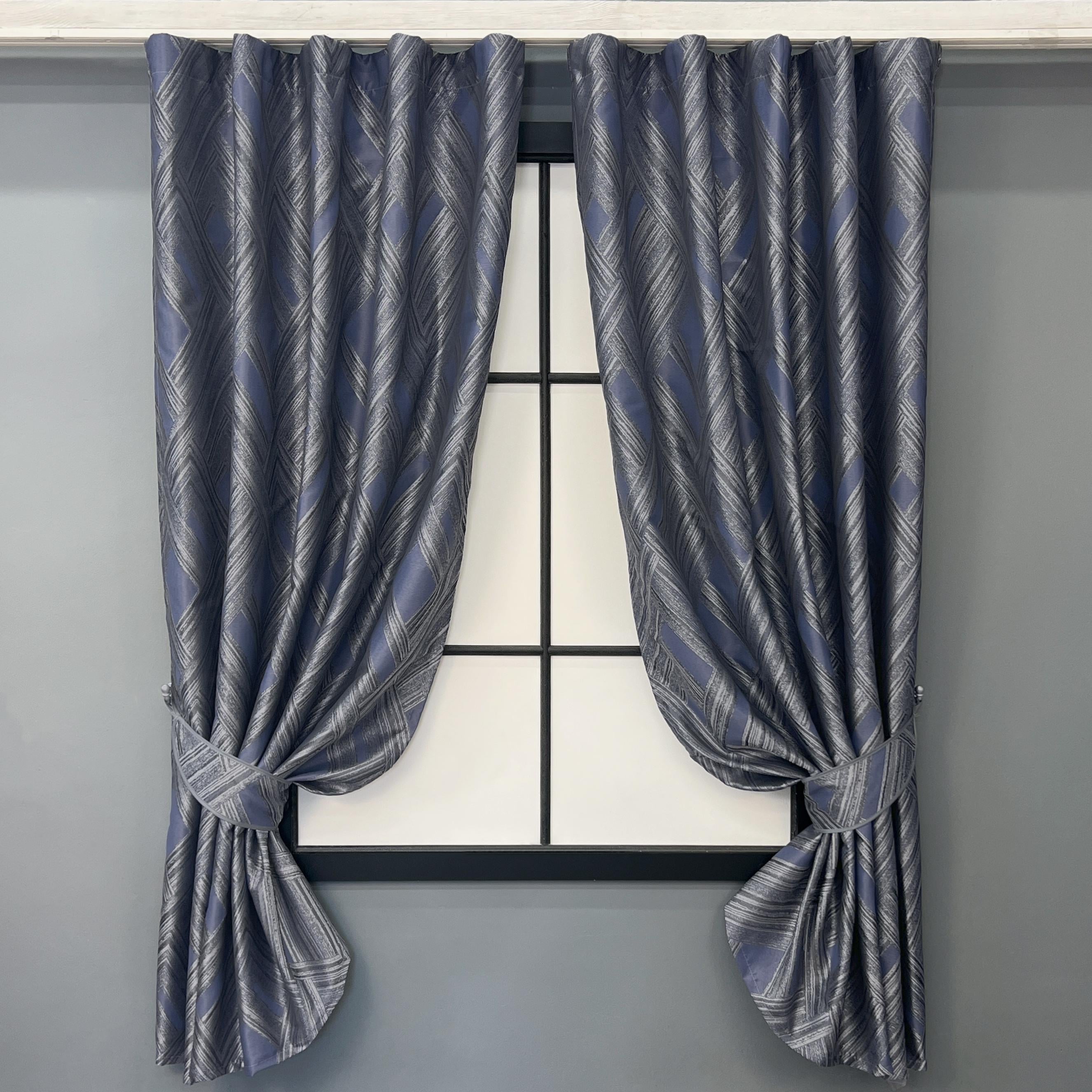 Комплект коротких штор VR-Textil Mystery №1627ш жаккард 140х170 см 2 шт. Серый с темно-синим (35-0421)