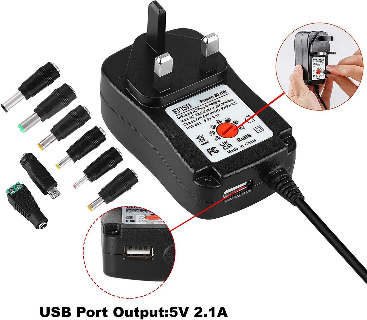 Блок питания Efish универсальный 3-12 В 30 Вт 8 штекеров - фото 5 Блок питания Efish универсальный 3-12 В 30 Вт 8 штекеров - фото 5