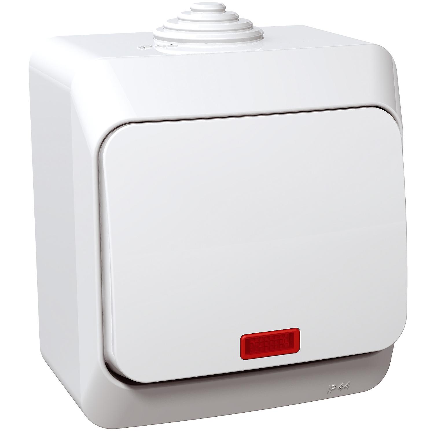 Выключатель Schneider Electric Cedar Plus 1-клавишный накладной с подсветкой IP44 Белый (WDE000514)