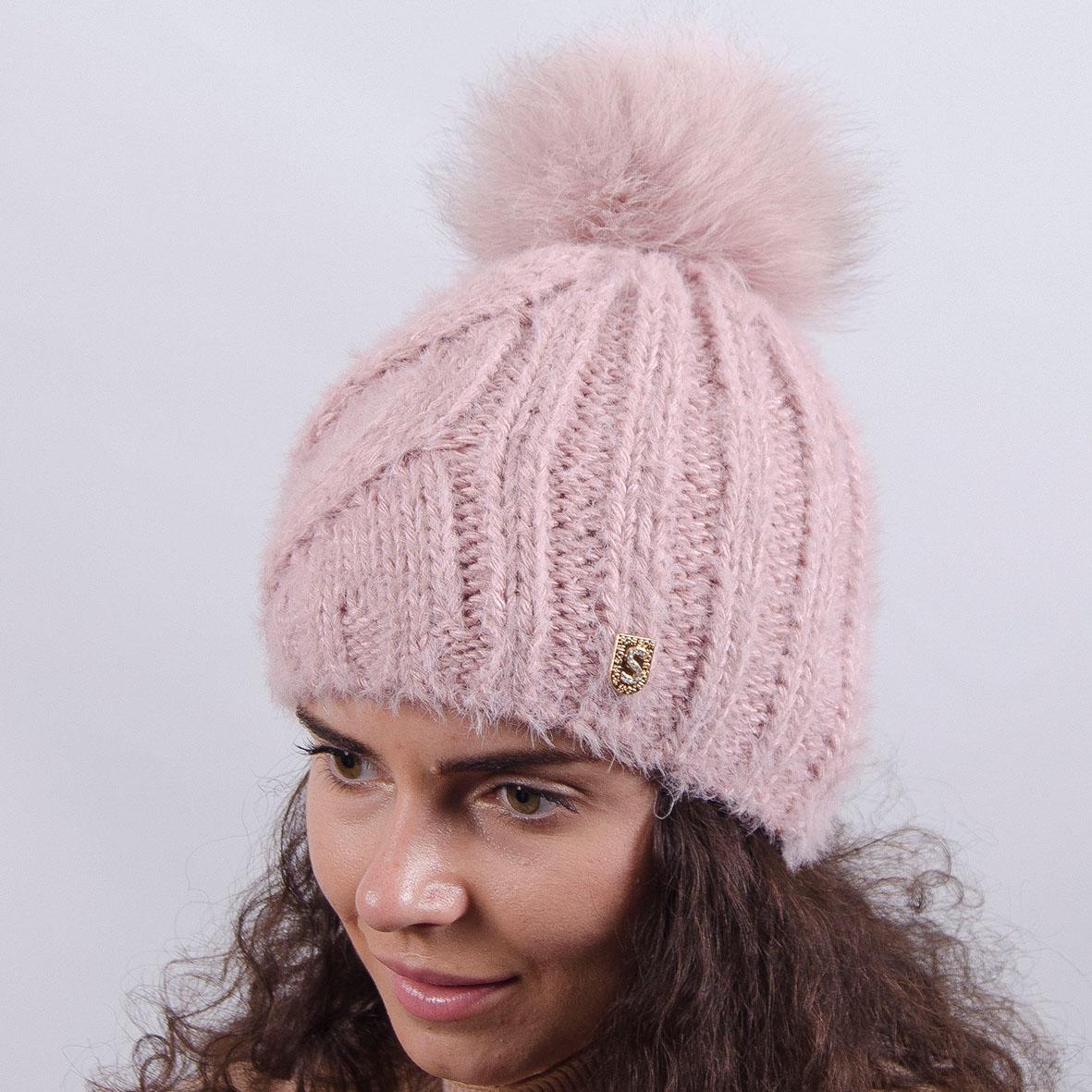 Шапка з хутряним помпоном Sofi SF20213 One Size Пудровий (65870)