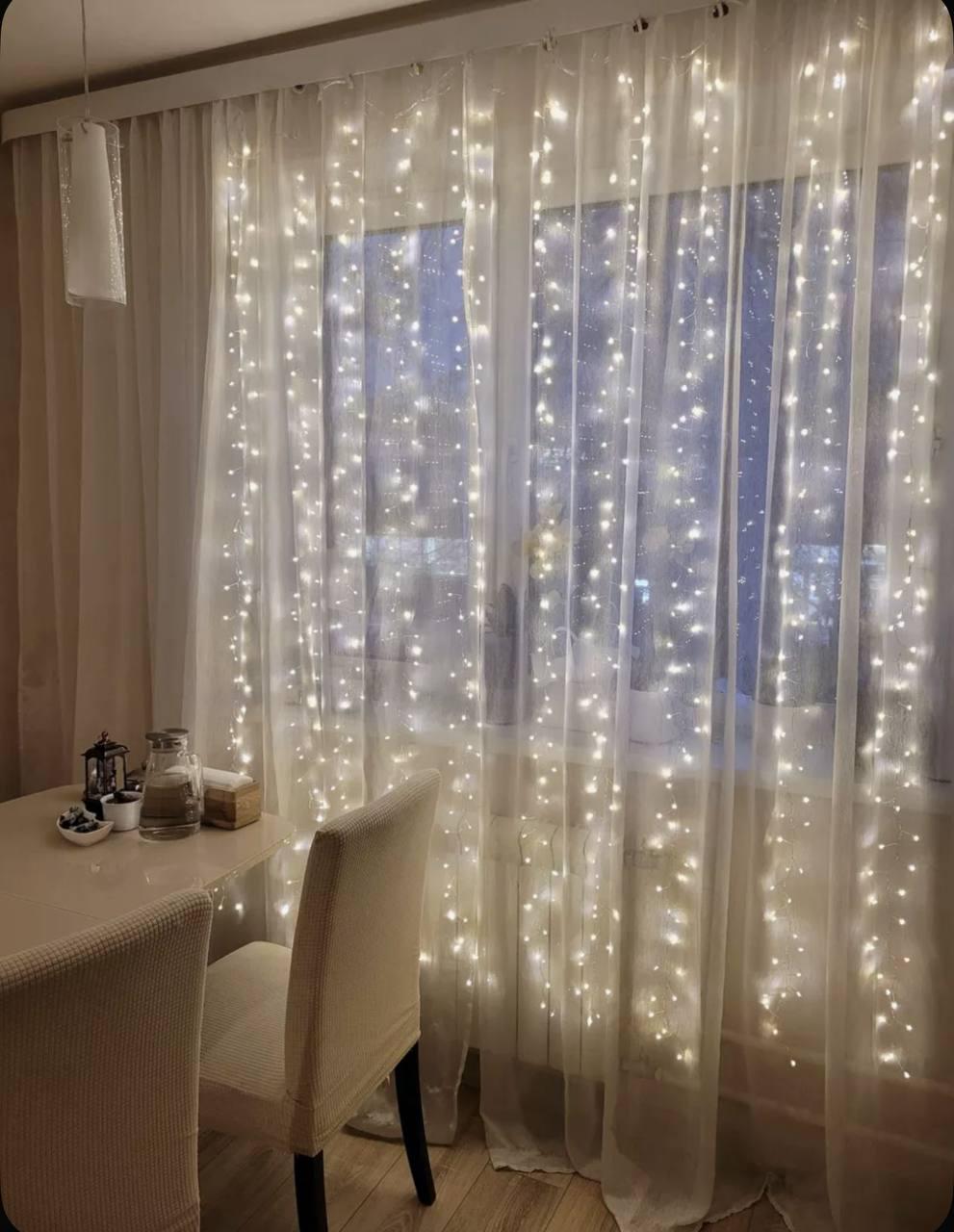 Гірлянда світодіодна Роса хвойна лапа/мішура/павутиння 3 на 3 м 750 ламп від USB 8 режимів пульт керування теплий білий (28673644) - фото 2