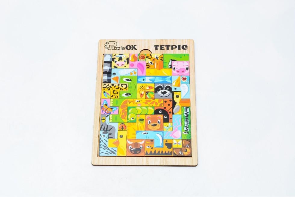 Пазл сортер деревянный для детей PuzzleOK Тетрис Звери 30 деталей