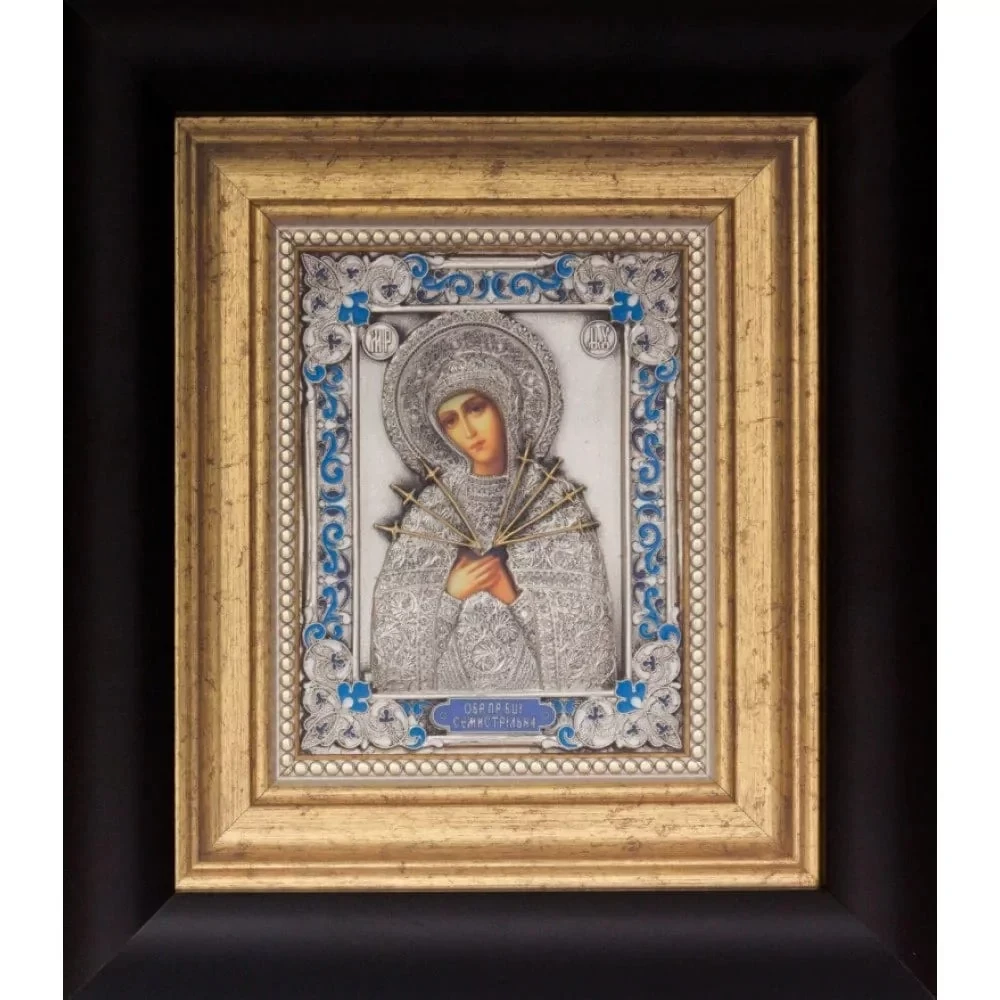 Ікона Богородиця Семистрільна посріблена з емалями (0102027009y)