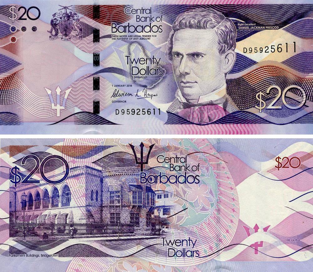 Коллекционная банкнота Барбадос 20 долларов 2018 UNC (P76с)