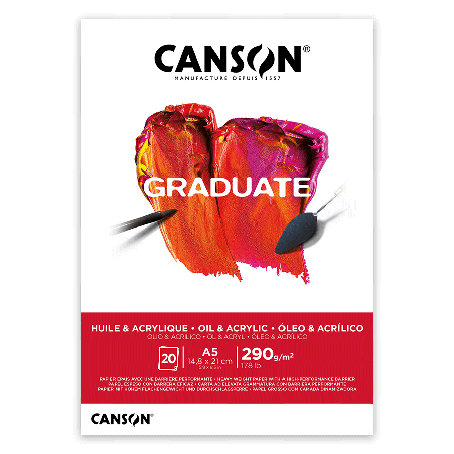 Альбом для растительного масла и акрила Canson GRADUATE 290 г/кв. м склейка 20 л. А5 Белый (C400110379)