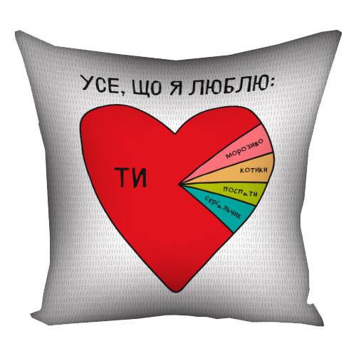 Подушка с принтом "Усе, що я люблю" 50x50 см (5P_19L021_UKR)