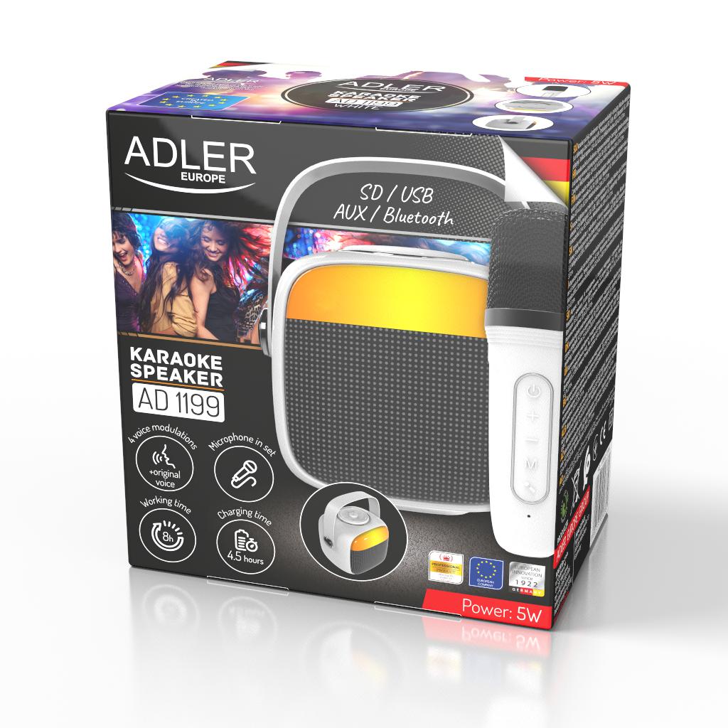 Колонка караоке Adler з мікрофоном SD/USB/AUX/Bluetooth Білий (AD1199w) - фото 8