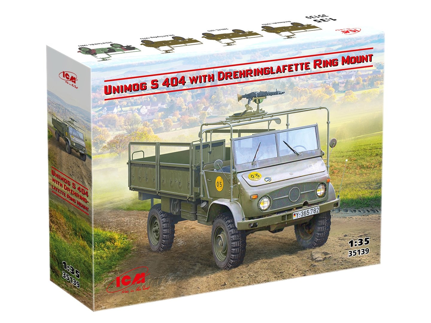 Сборная модель ICM — автомобиль Unimog S 404 с пулемётной установкой Drehringlafette масштаб 1:35 (35139)