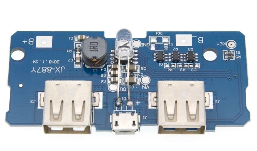 Модуль для повербанку 5 В 2A/5 В 1A зі світлодіодною індикацією - фото 2 Модуль для повербанку 5 В 2A/5 В 1A зі світлодіодною індикацією - фото 2