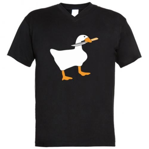 Футболка мужская с V-образным вырезом Гусь с ножом M (13078497-2-183645-M)