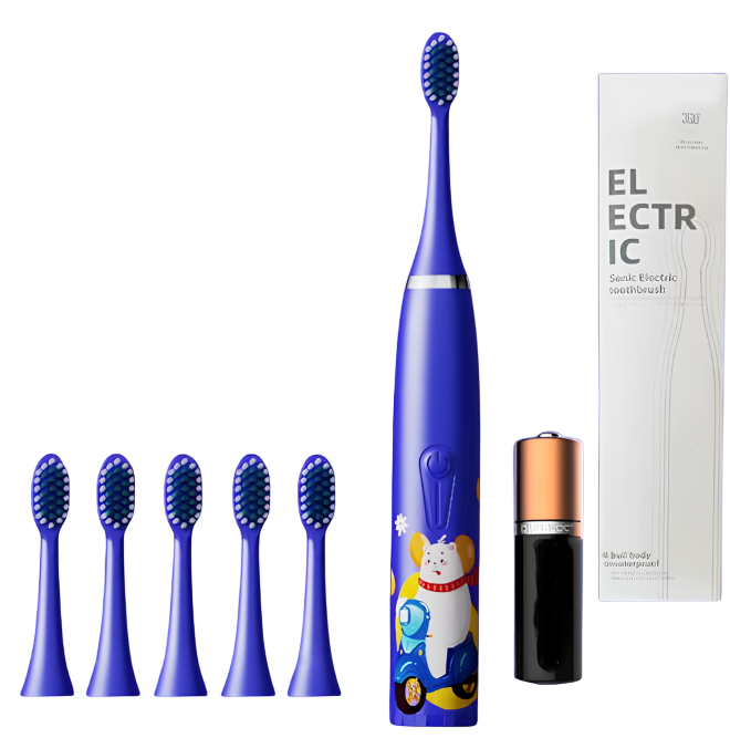 Электрическая зубная щетка детская на аккумуляторе з 6 насадками Синий (Щ57)