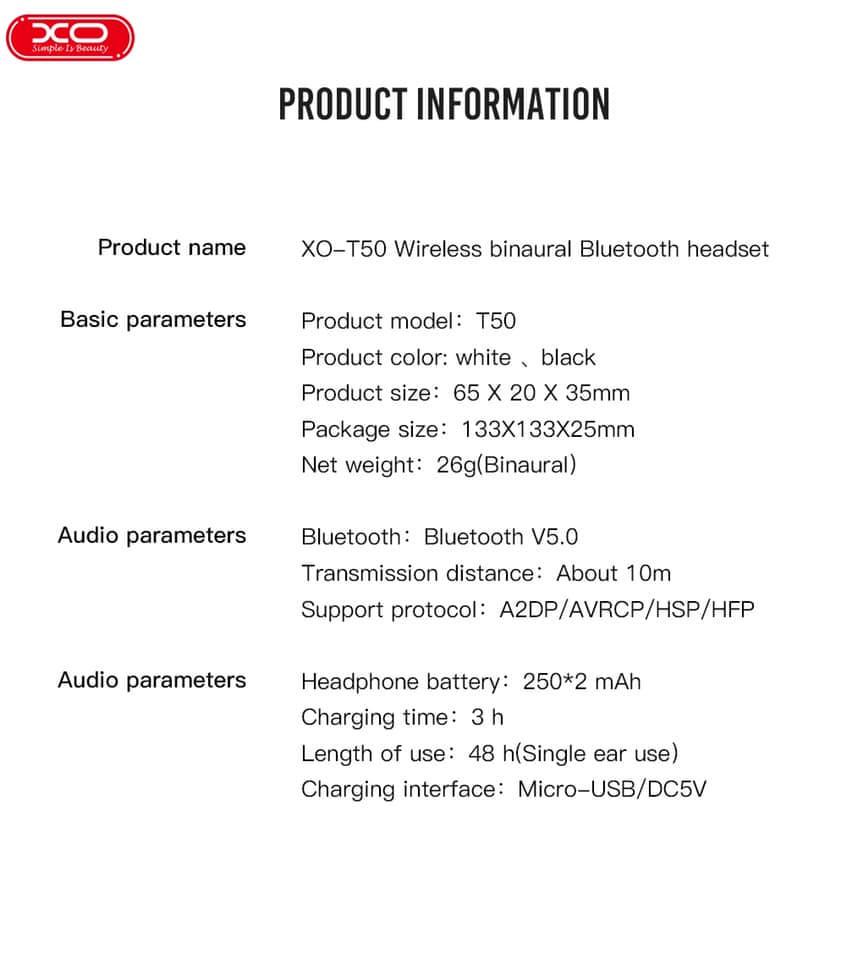 Навушники бездротові Xо T50 Bluetooth гарнітура White (34784) - фото 3