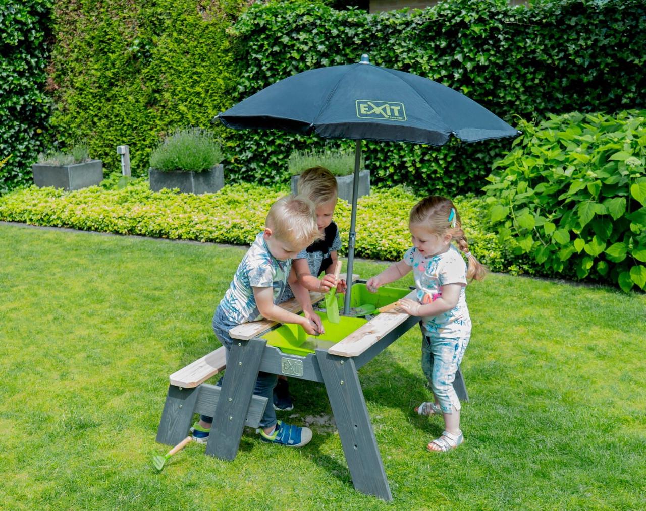 Стол с лавкой для игр с водой и песком Exit Toys Aksent с зонтом от солнца (2530700057) - фото 7