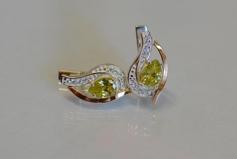 Серебряные серьги Sil с элементами золота 078s-6 Цитрин (Sil-922)