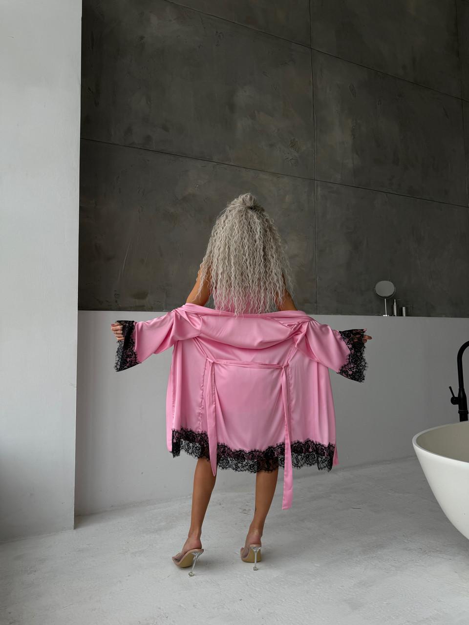 Халат женский шелковый с кружевом Розовый (2533884028) - фото 10 Халат женский шелковый с кружевом Розовый (2533884028) - фото 10