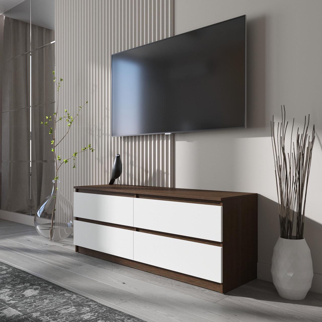 Тумба под телевизор Вайс R-6 1402х400х530 мм Венге Темный/Белый фасад (30681775) - фото 1 Тумба под телевизор Вайс R-6 1402х400х530 мм Венге Темный/Белый фасад (30681775) - фото 1