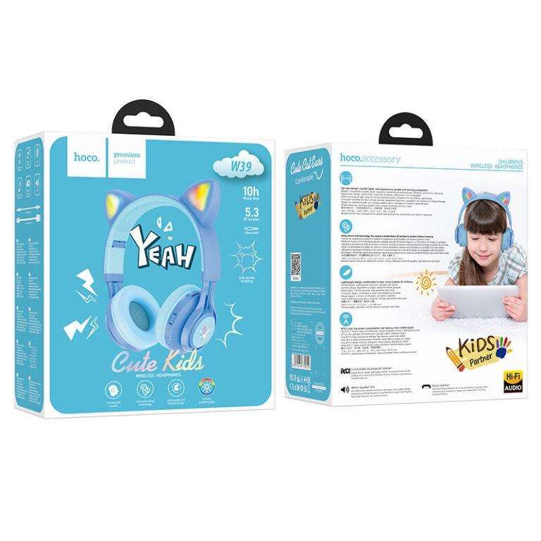 Навушники Hoco W39 Cat Ear Bluetooth накладні з котячими вухами Синій - фото 4