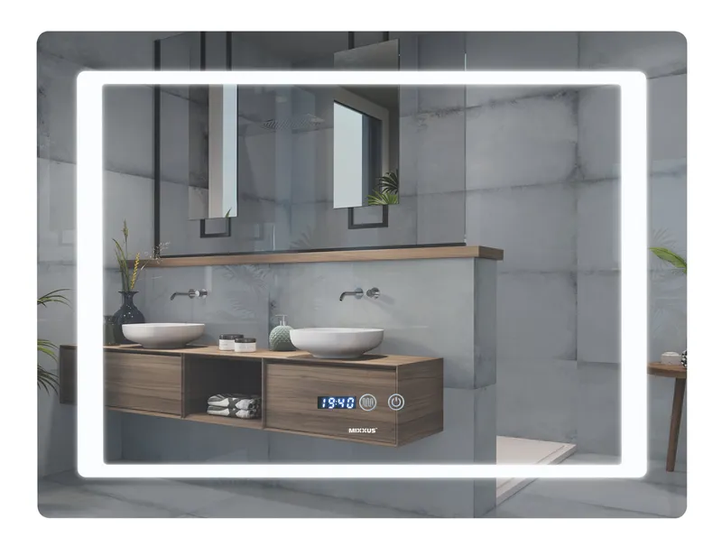 Зеркало MIXXUS Style MR03-80x60 с часами/LED-подсветкой/антизапотеванием (MI6005)