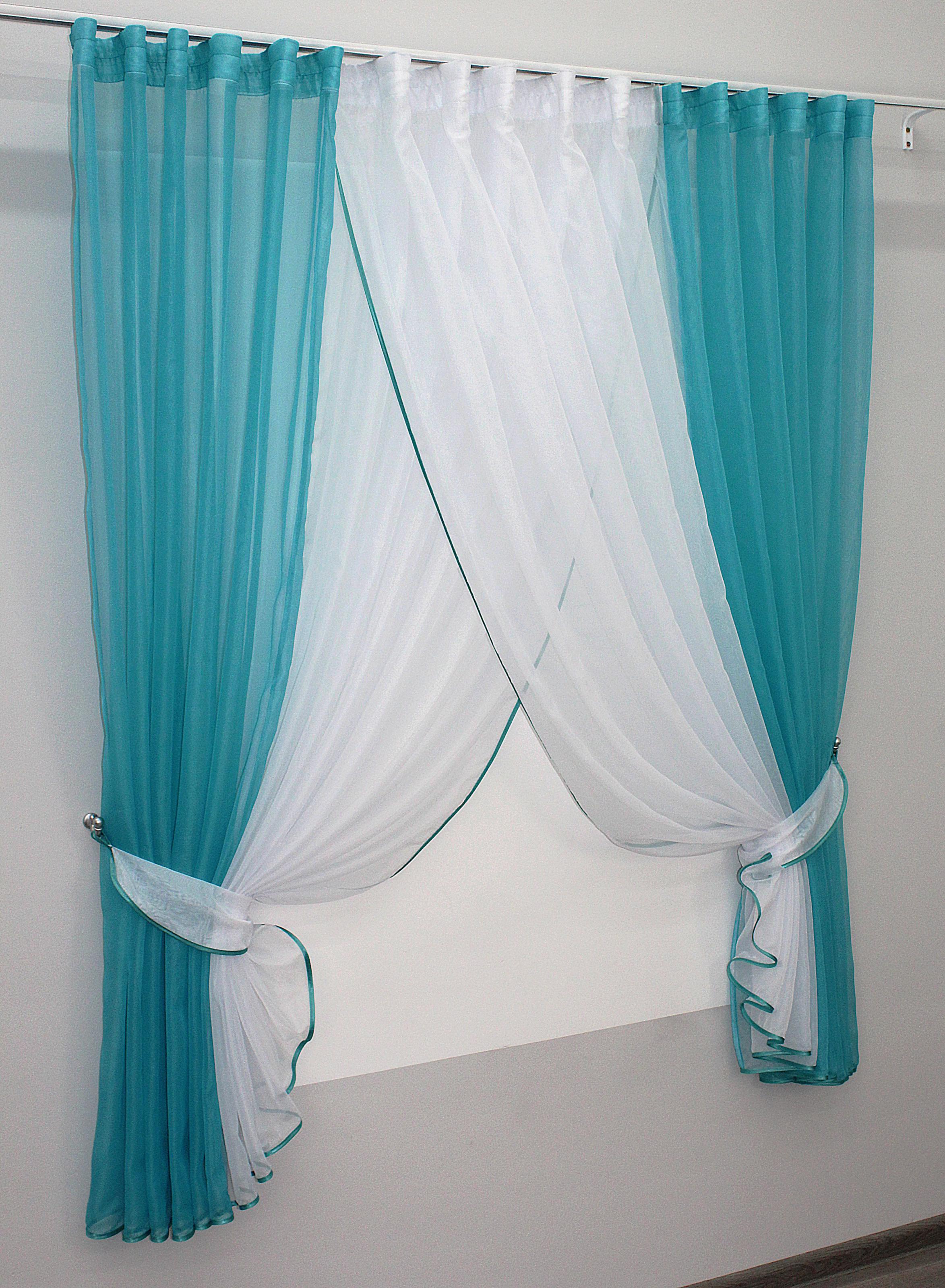 Штори кухонні VR-Textil №096к з підв'язками 400х170 см Блакитний/Білий (50-675) - фото 2