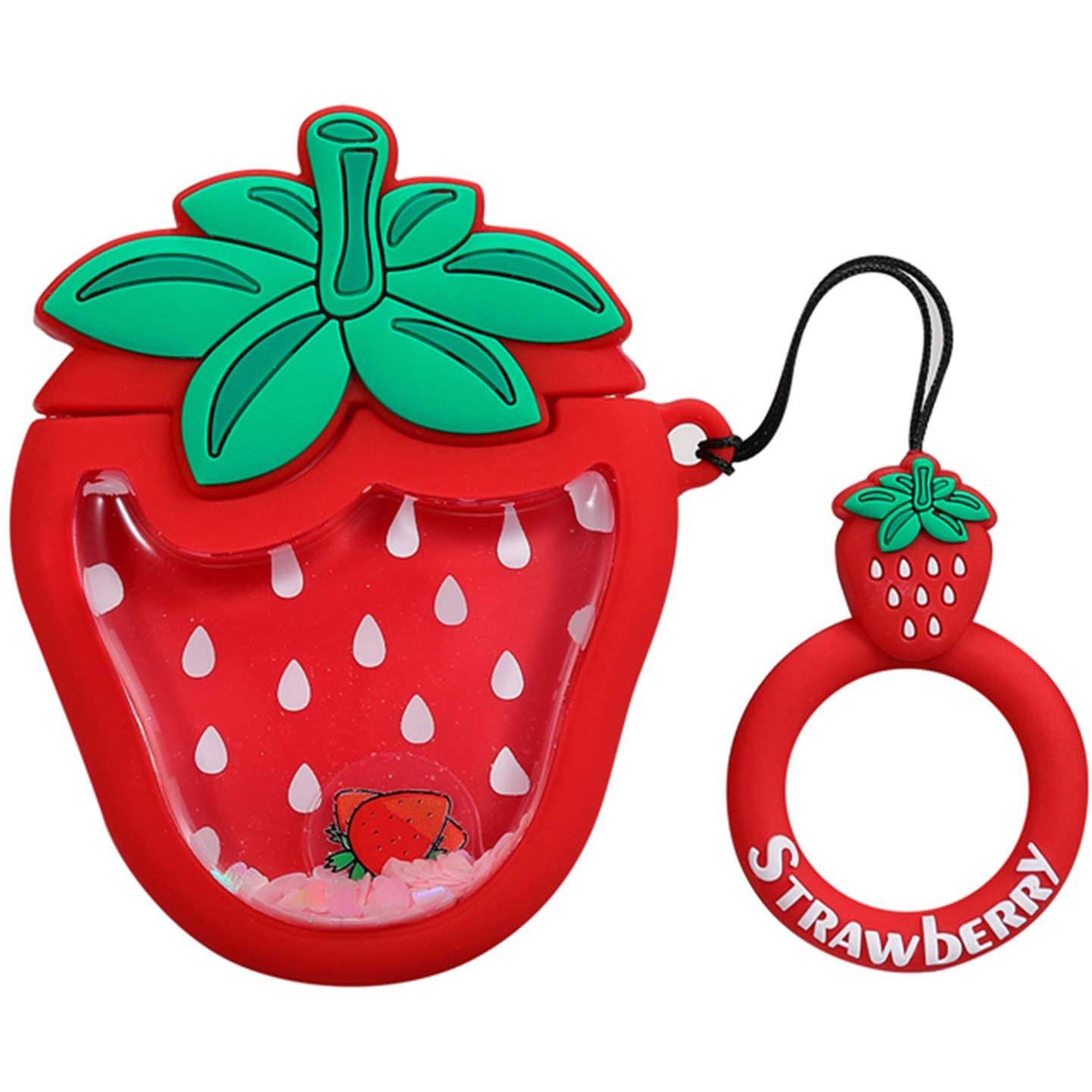 Футляр силіконовий Epik Fruits series with Sparkles & Water для навушників AirPods 1/2 з кільцем strawberry/Червоний (00000031932_1)