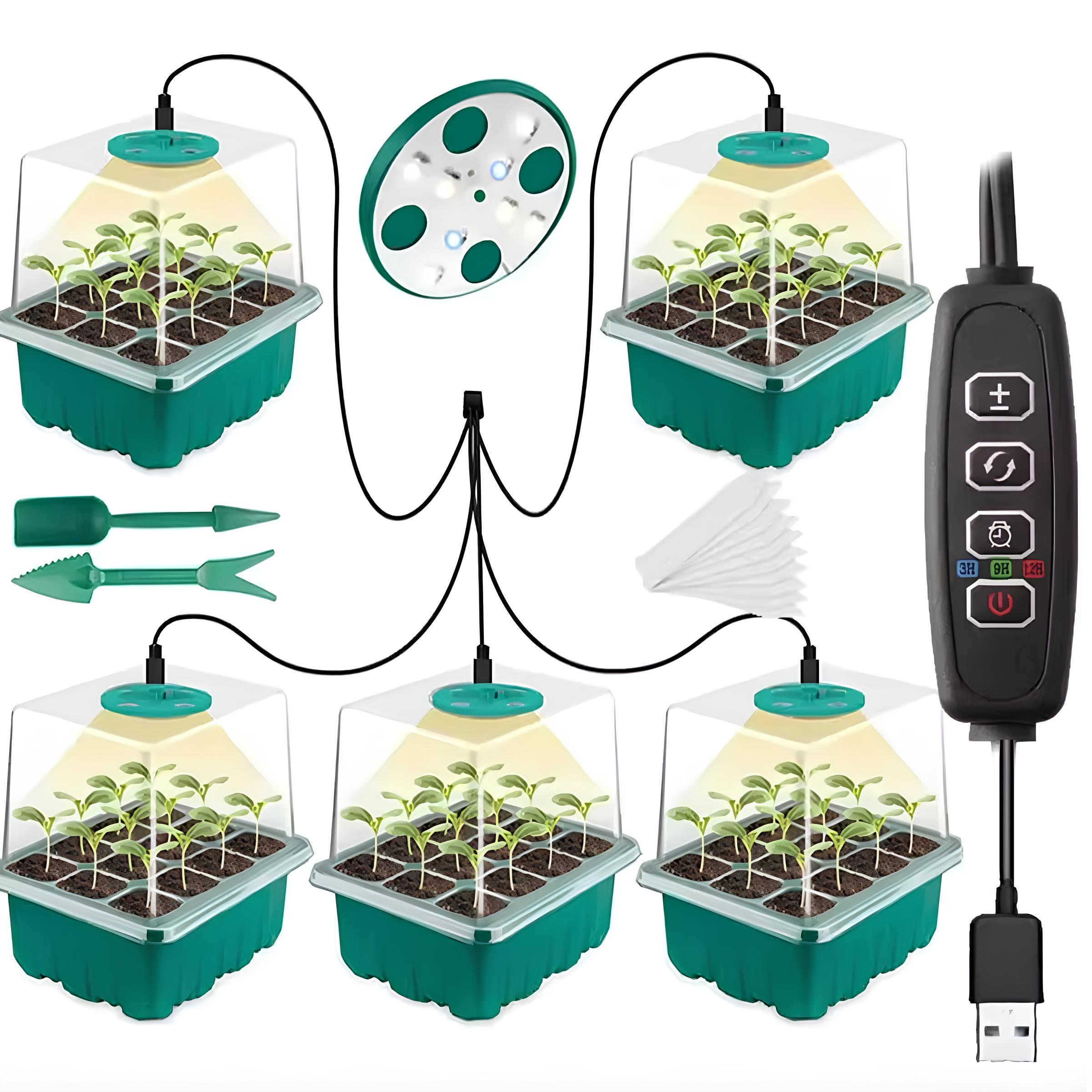 Стартовый набор для растений со светодиодной лампой для роста 5 лотков по 12 ячеек (1086) - фото 6