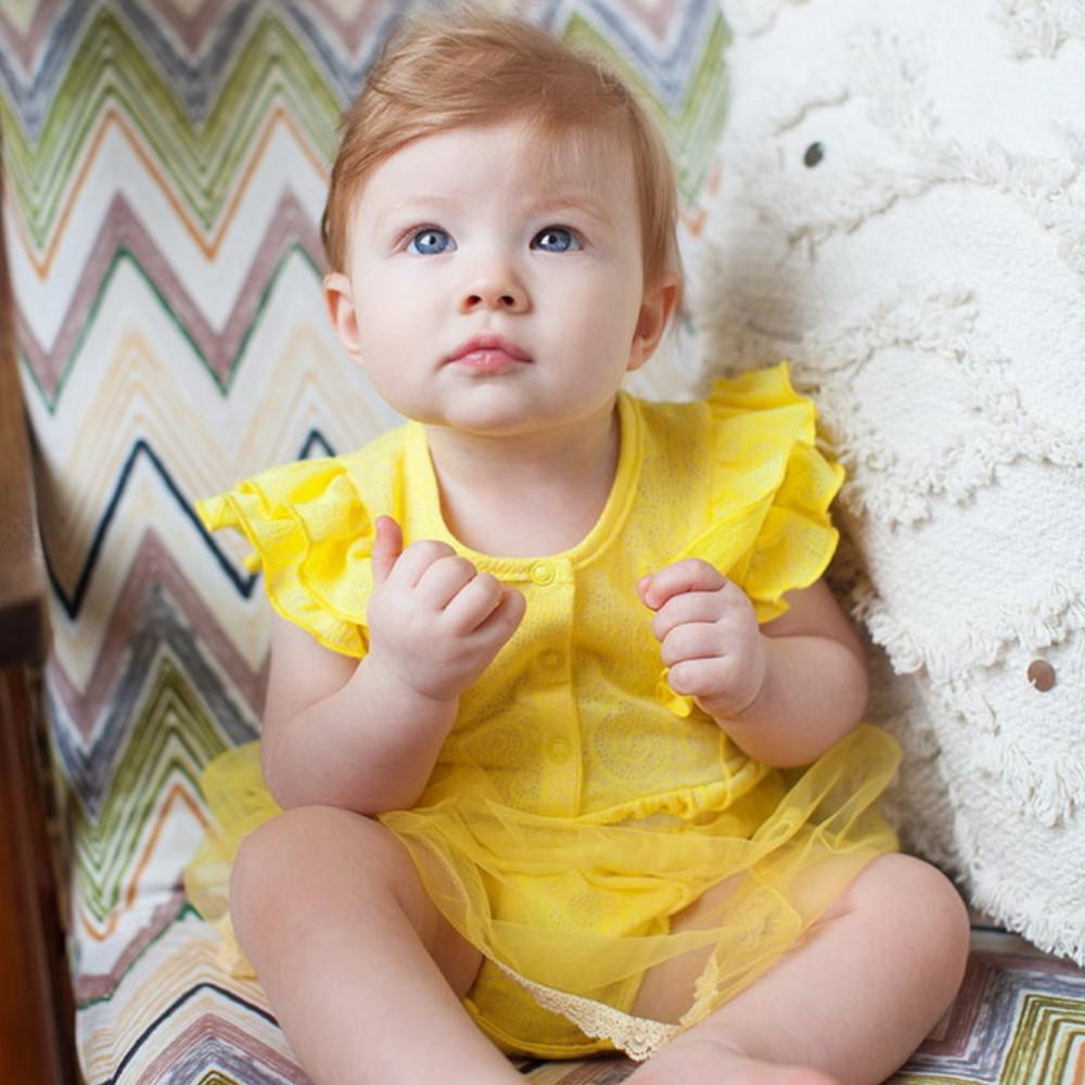 Боди с юбкой детское хлопковое для девочки на кнопках Gabbi BD-19-19-2 Ажурный 68 см Желтый (11549)