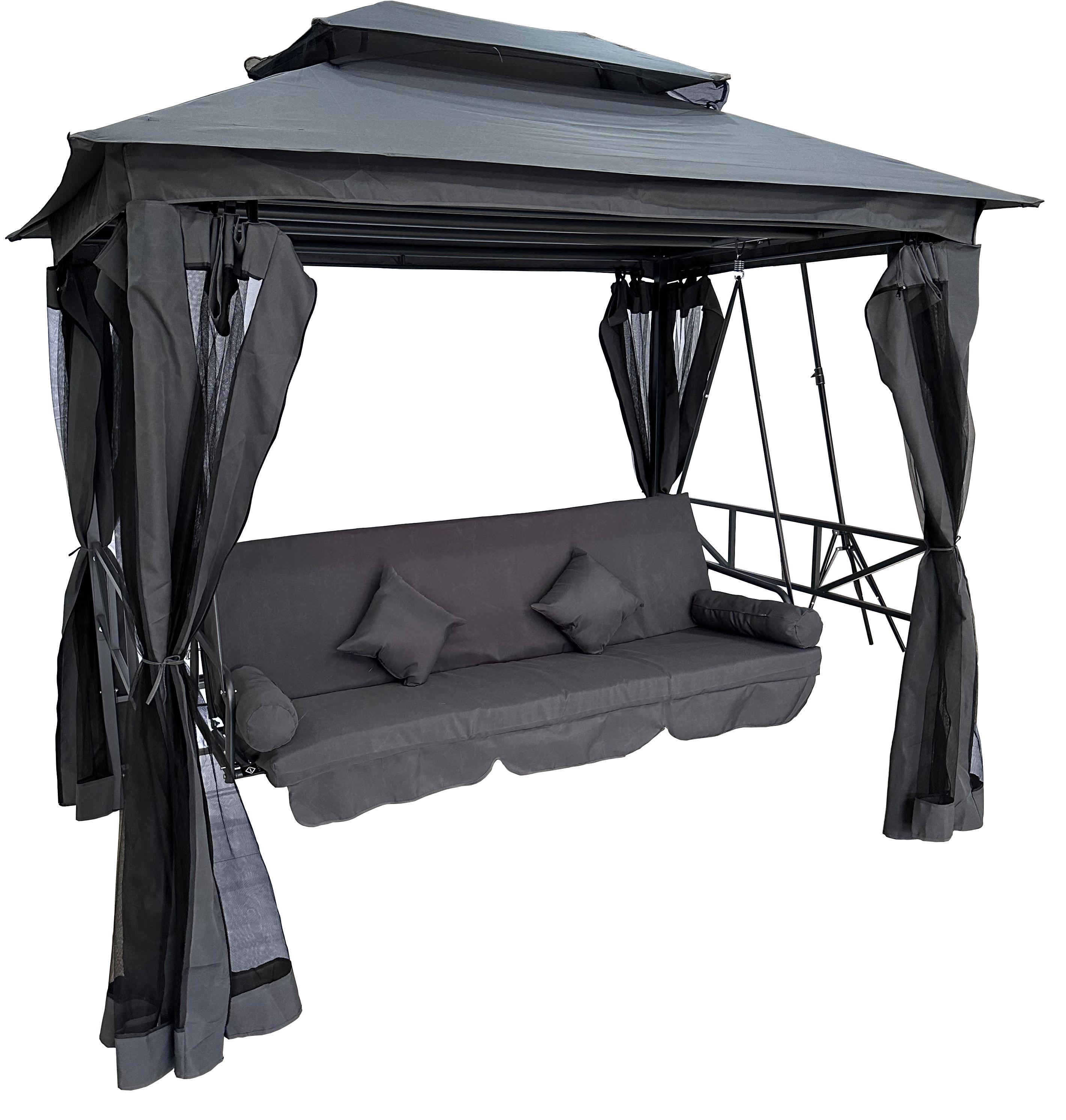 Качели для сада Bonro B-002 с навесом подушками и москитной сеткой Серый