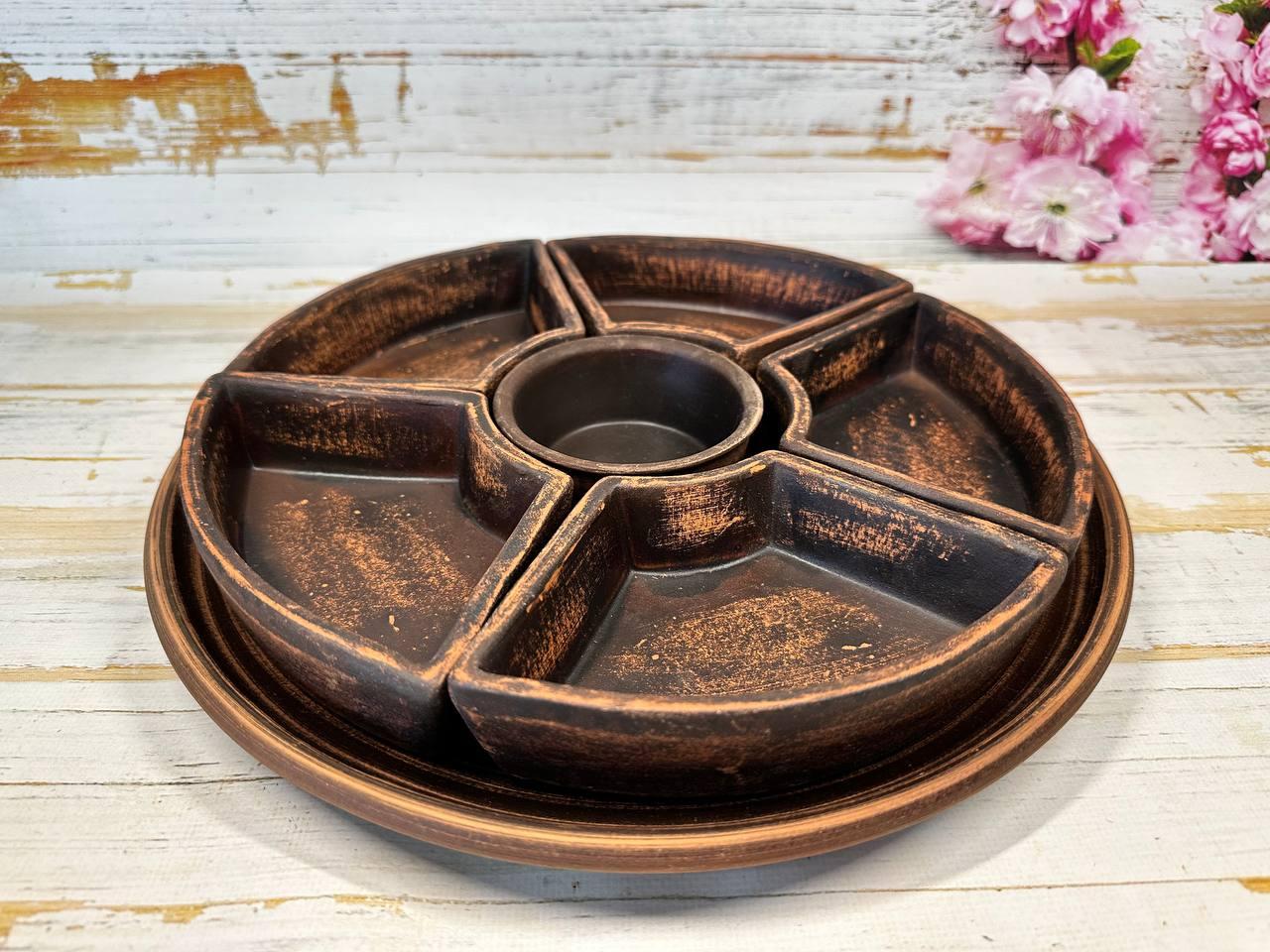 Менажница глиняная для подачи закусок 30 см (1986079996)