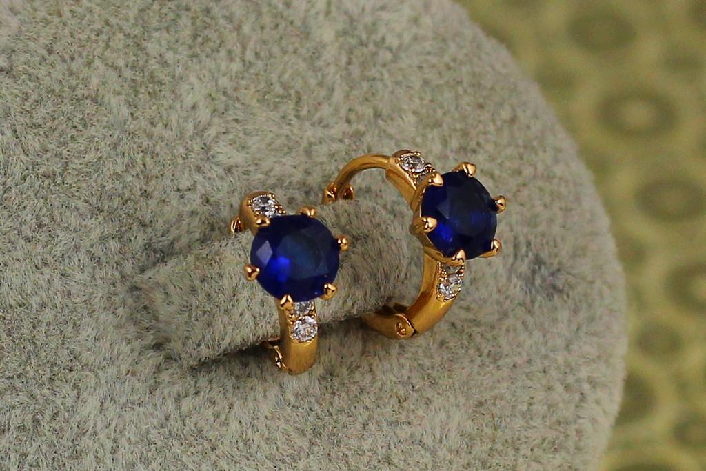 Серьги детские Xuping Jewelry глобус с синим камнем 1,2 см Золотистый (2420839581)