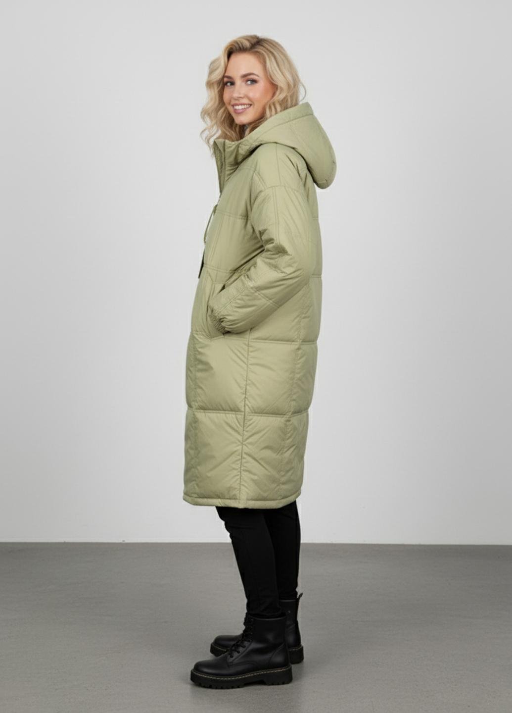 Пуховик женский Number Nine DW-013 демисезонный с капюшоном р. 42 Оливковый (DW-013-42) - фото 2