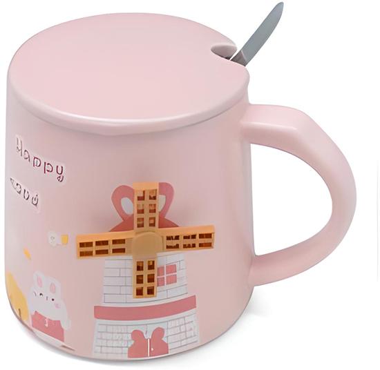 Чашка Stenson Sunny Day YG01168 380 мл с крышкой и ложкой Pink (12bdbb9f)