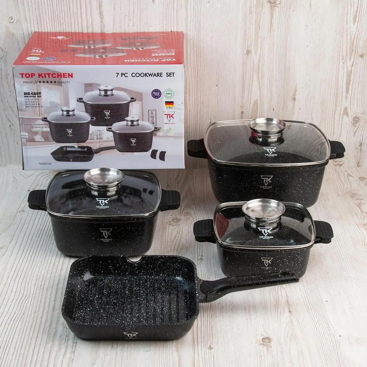 Набір посуду для індукції Top Kitchen TK-000103 з гранітним покриттям 7 предметів Чорний (2480409740)